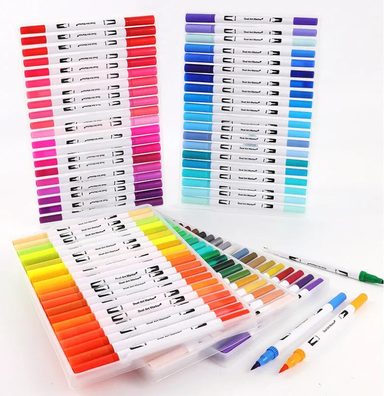 Ink water colour pen set with multiple colour options and durable shell for artistic use