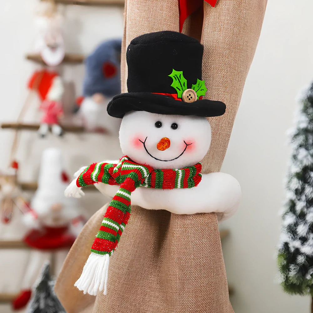 Christmas curtain tieback measuring 34cm by 27cm with Santa snowman reindeer designs