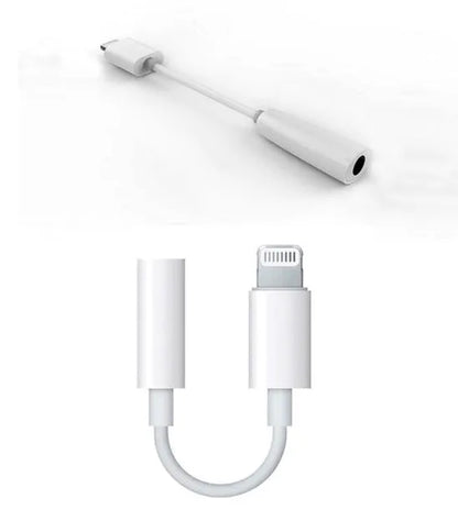White Lightning to 3.5mm audio adapter cable for Apple iPhone on a dark background