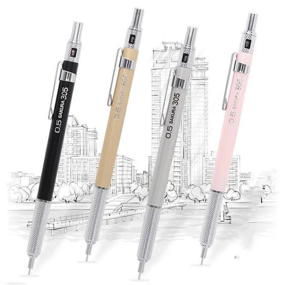 Japanese cherry mechanical pencil with metal rod mechanism in gold, silver, black, or pink colours