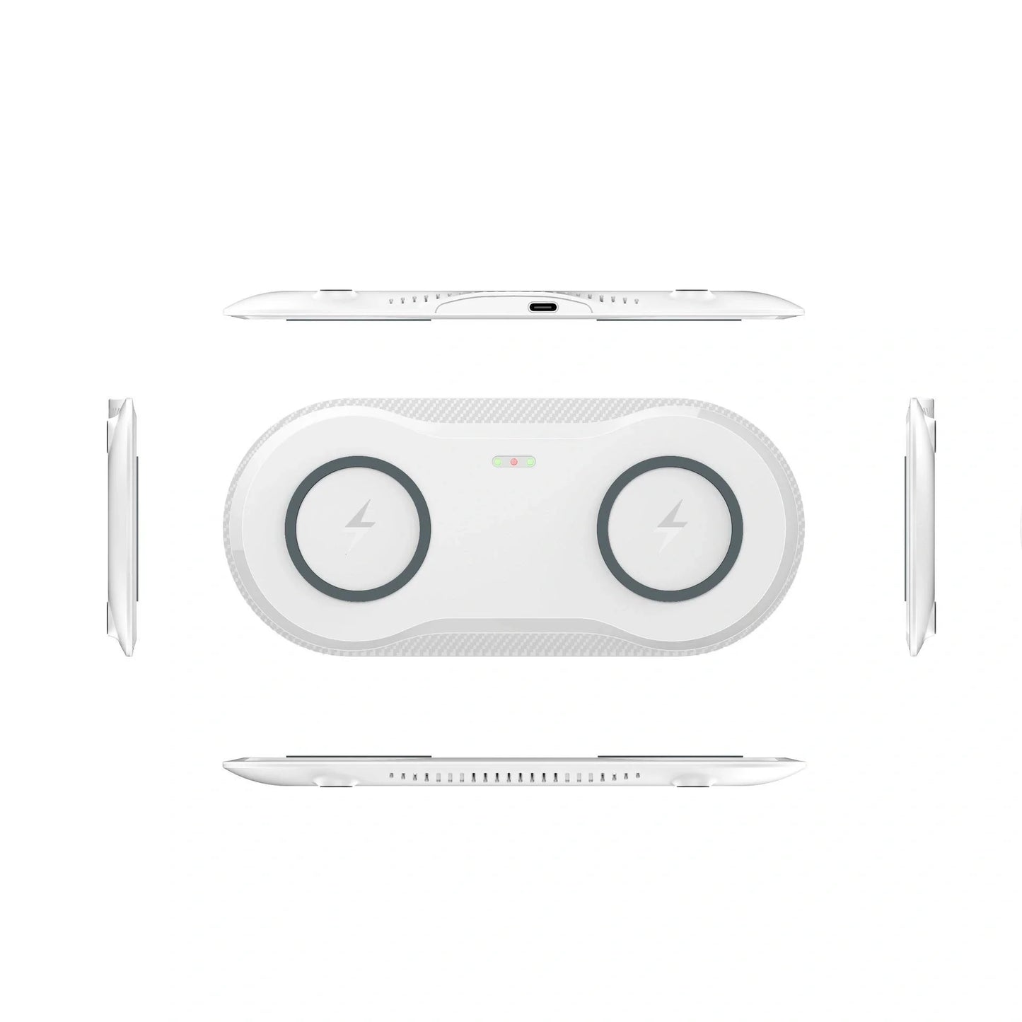 Dual wireless charger for mobile phones in black and white with intelligent temperature control