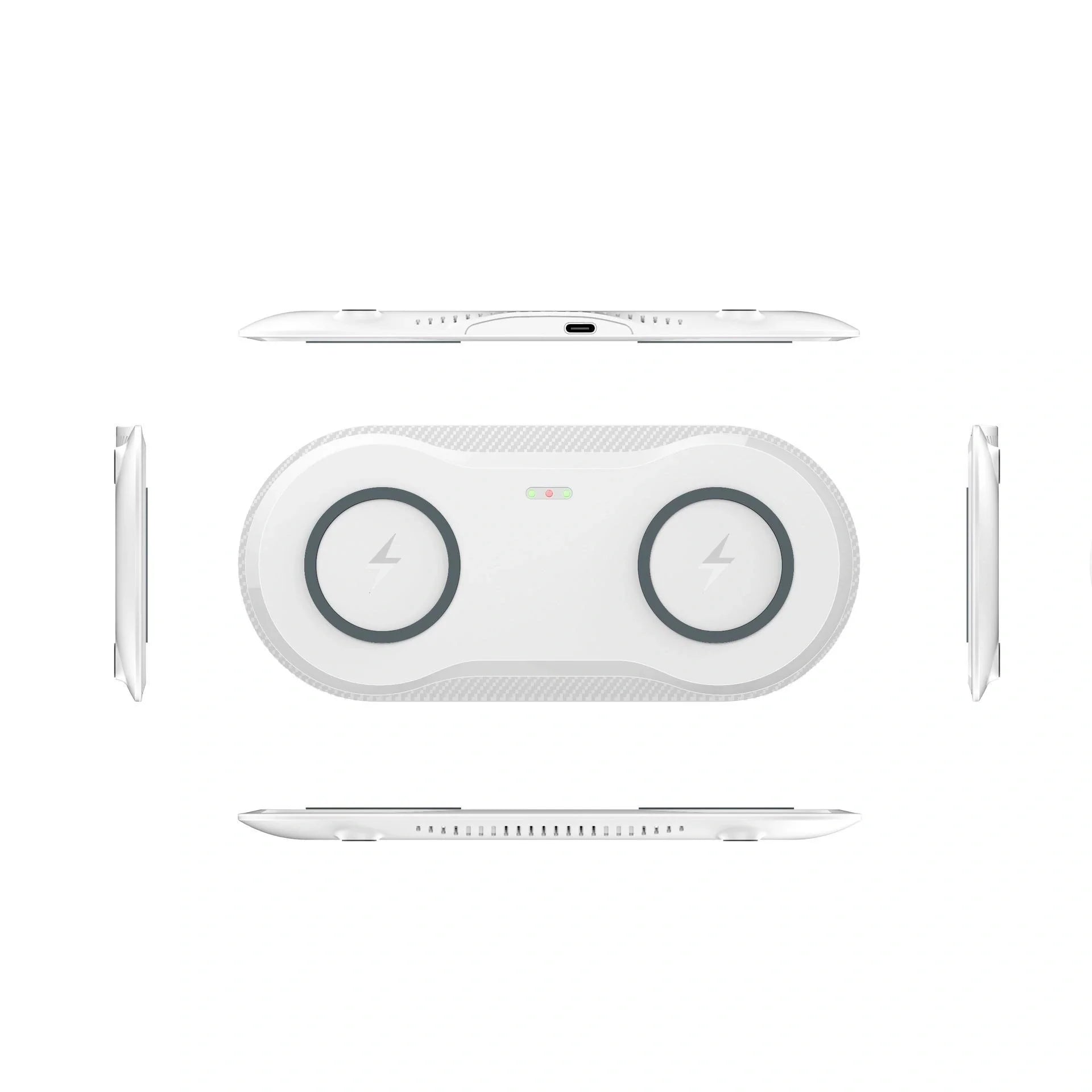 Dual wireless charger for mobile phones in black and white with intelligent temperature control