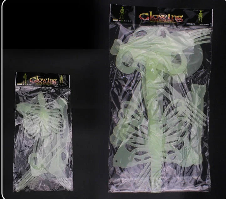 Luminous Halloween skeleton prop emitting a green glow, perfect for spooky holiday decorations and events