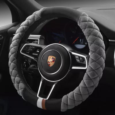 Universal 38cm plush steering wheel cover with cute footprint design