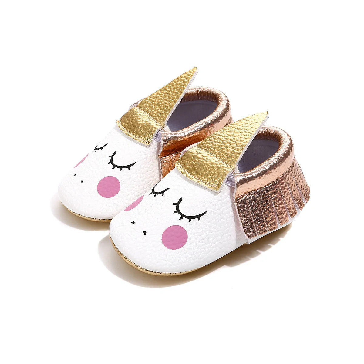 Adorable unicorn-themed toddler shoes in various colors and sizes, featuring a premium synthetic leather construction and flexible soles for comfort and support.