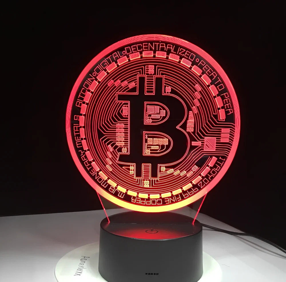 3D LED lamp with acrylic display and ABS base showing multicolour lighting effects