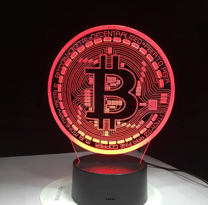 3D LED lamp with acrylic display and ABS base showing multicolour lighting effects