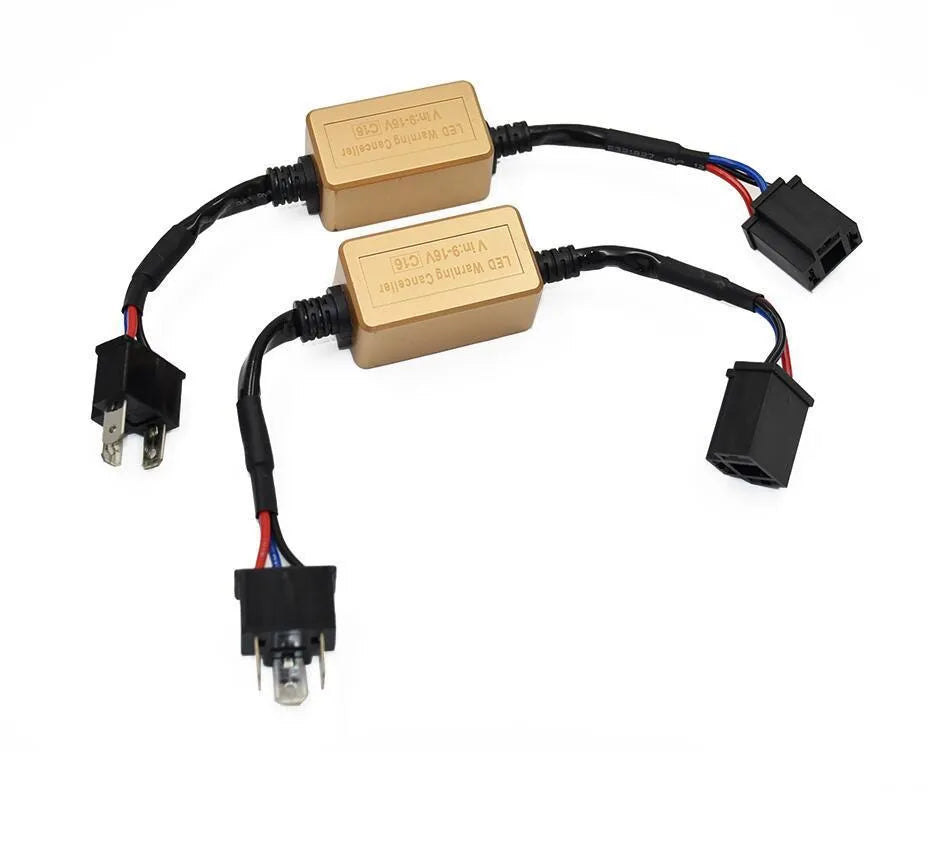 Black alloy Canbus decoder for LED car headlights with plug connectors