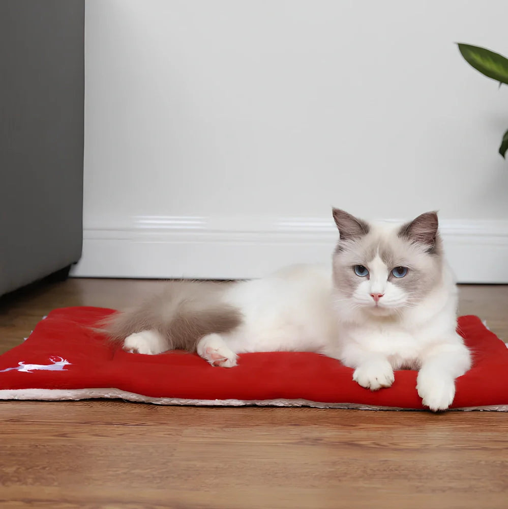Red Christmas pet mat with super soft cloth material for dogs and cats in four sizes