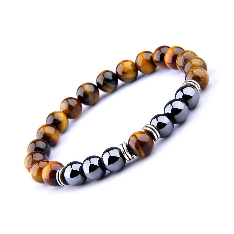 Stylish Yellow Tiger Eye Elastic Bracelet with Alloy Separators for Men and Women