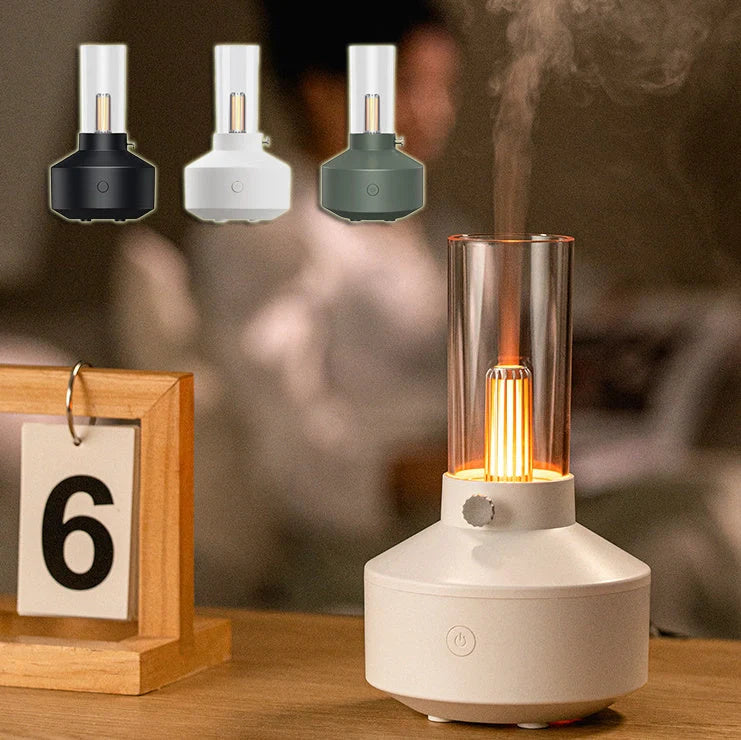 Retro light aroma diffuser with LED night light and humidifier in white and black