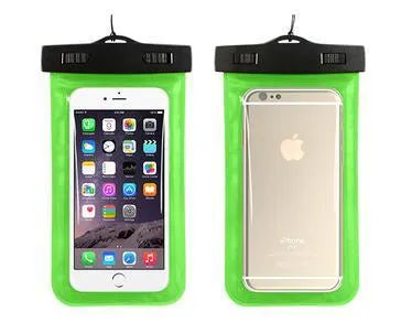 AQUA-ONE waterproof phone pouch showing PVC construction and touchscreen access with 30M waterproof rating