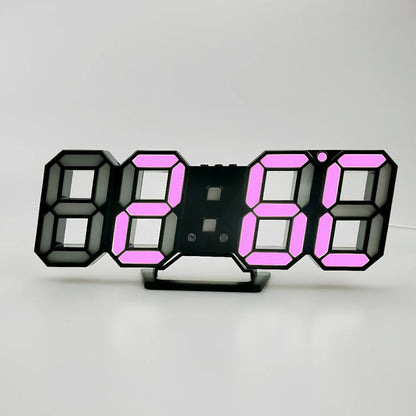 3D LED digital clock showing time and temperature display with adjustable brightness settings