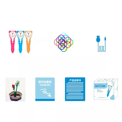 3D Graffiti Print Pen in blue, pink colors with USB charging and adjustable speed