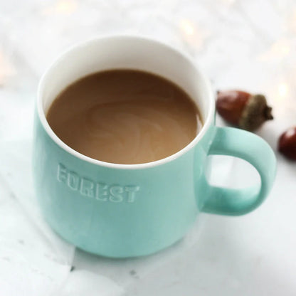 Ceramic Micro Landscape Milk Cup with embossed letters and colorful animal motif