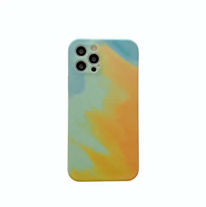 Silicone iPhone case with oil painting gradient design in blue, green, pink, or purple colours