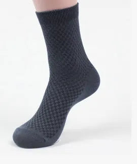 Men's bamboo fibre business socks with small square pattern in five colour options