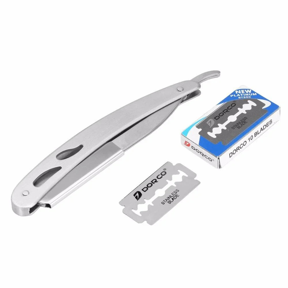 Premium stainless steel straight razor with sharp blades for a smooth, comfortable shave