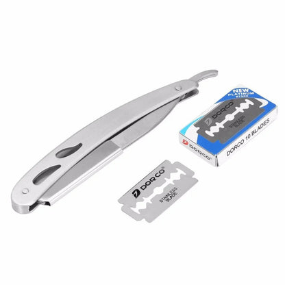 Premium stainless steel straight razor with sharp blades for a smooth, comfortable shave