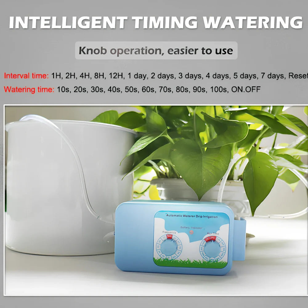 Blue plastic garden irrigation controller with smart timing for automated watering systems