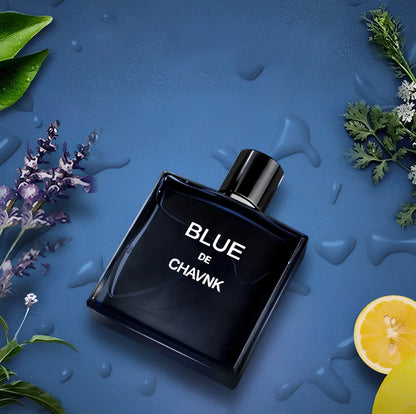 Men's woody citrus perfume bottle in black or blue, 100ml with spray, featuring sandalwood and cedar notes for lasting fragrance