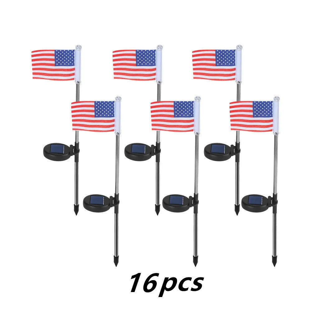 Solar LED flag light for garden decoration with American flag design on waterproof fabric