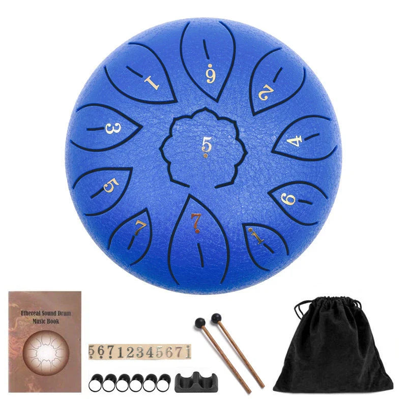 Ethereal 11-Tone Handpan Drum in various colors - premium steel instrument for meditation, yoga, and relaxation