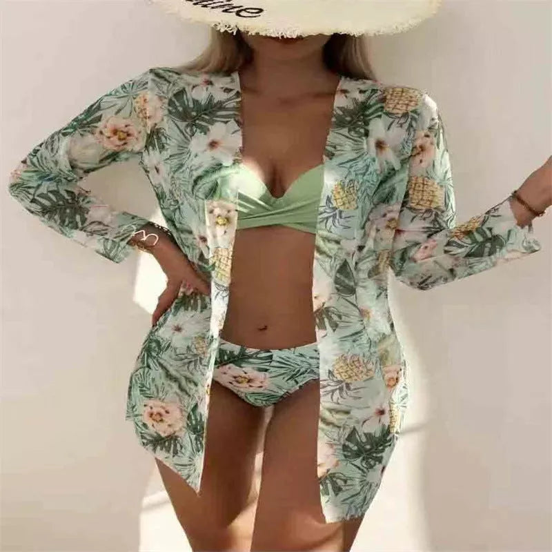 European and American three-piece swimsuit set in polyester for swimming and wading