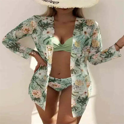 European and American three-piece swimsuit set in polyester for swimming and wading