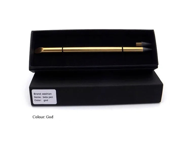 Inkless metal pen with 0.5mm alloy steel nib in silver finish, showing 16cm length and included presentation box
