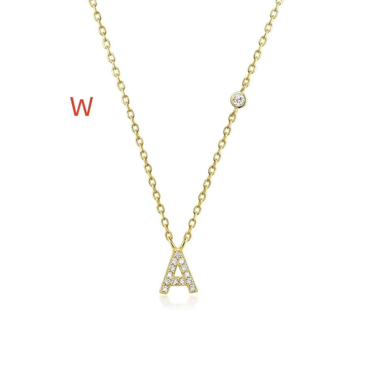 Custom Initial Necklace with sparkling CZ pendant, available in gold or silver finish
