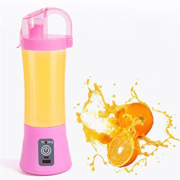 Blue portable electric fruit juicer with USB charging port and 400ml blending cup