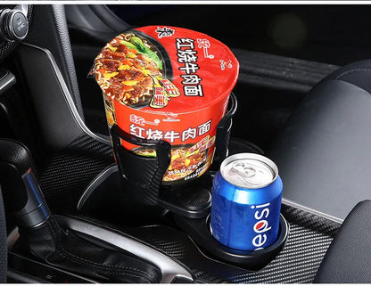 Versatile car organizer with rotating cup holder for storing coffee, sunglasses, and other everyday items in vehicle