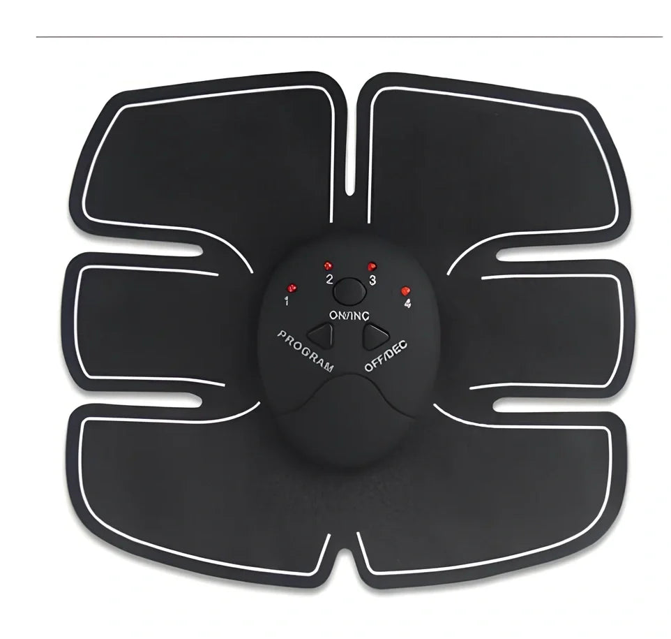 EMS muscle stimulator with six conductive pads for abdominal training and electrical muscle stimulation