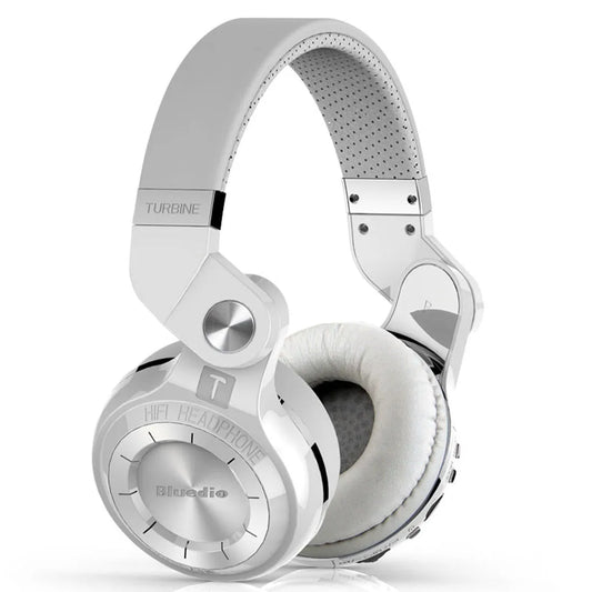 Bluetooth headset with adjustable headband and card plug-in mechanism in black colour showing ear cushions and foldable design