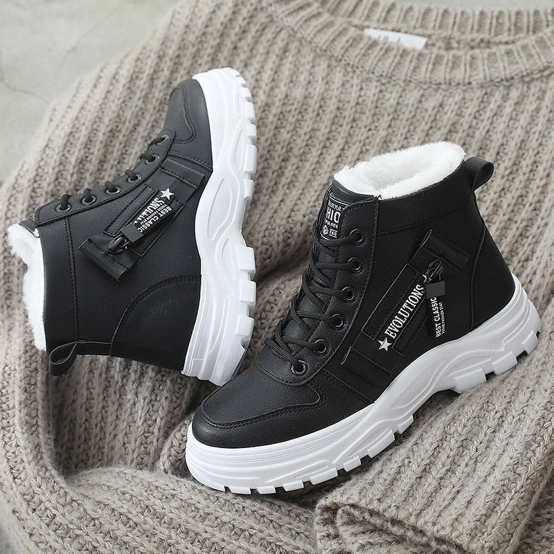 Cozy fleece-lined winter boots with waterproof platform and plush interior for warmth and traction