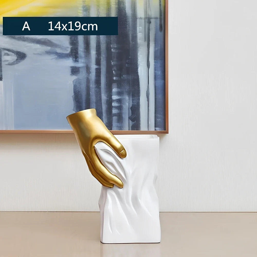 European style resin decorative vase in beige with floral pattern, measuring 25cm tall