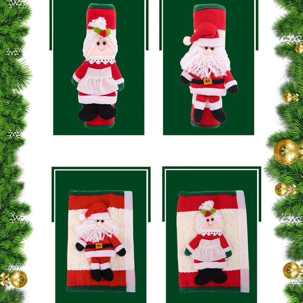 Red Christmas refrigerator glove set measuring 23x15cm for festive kitchen handle decoration