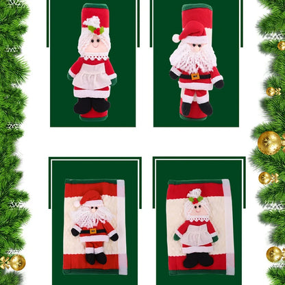 Red Christmas refrigerator glove set measuring 23x15cm for festive kitchen handle decoration