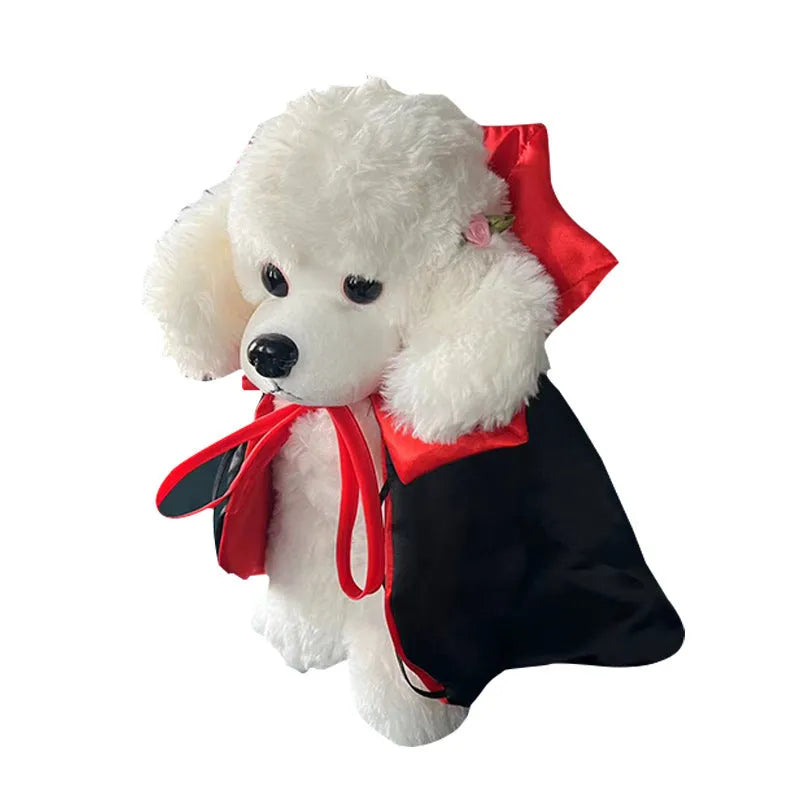 Halloween Pet Costume Bat Cloak and Hat Set, Red or Purple Devil Cape with Pointed Cap, Adjustable Free Size Pet Costume for Small Dogs and Cats, Ins-Style Pet Party Outfit