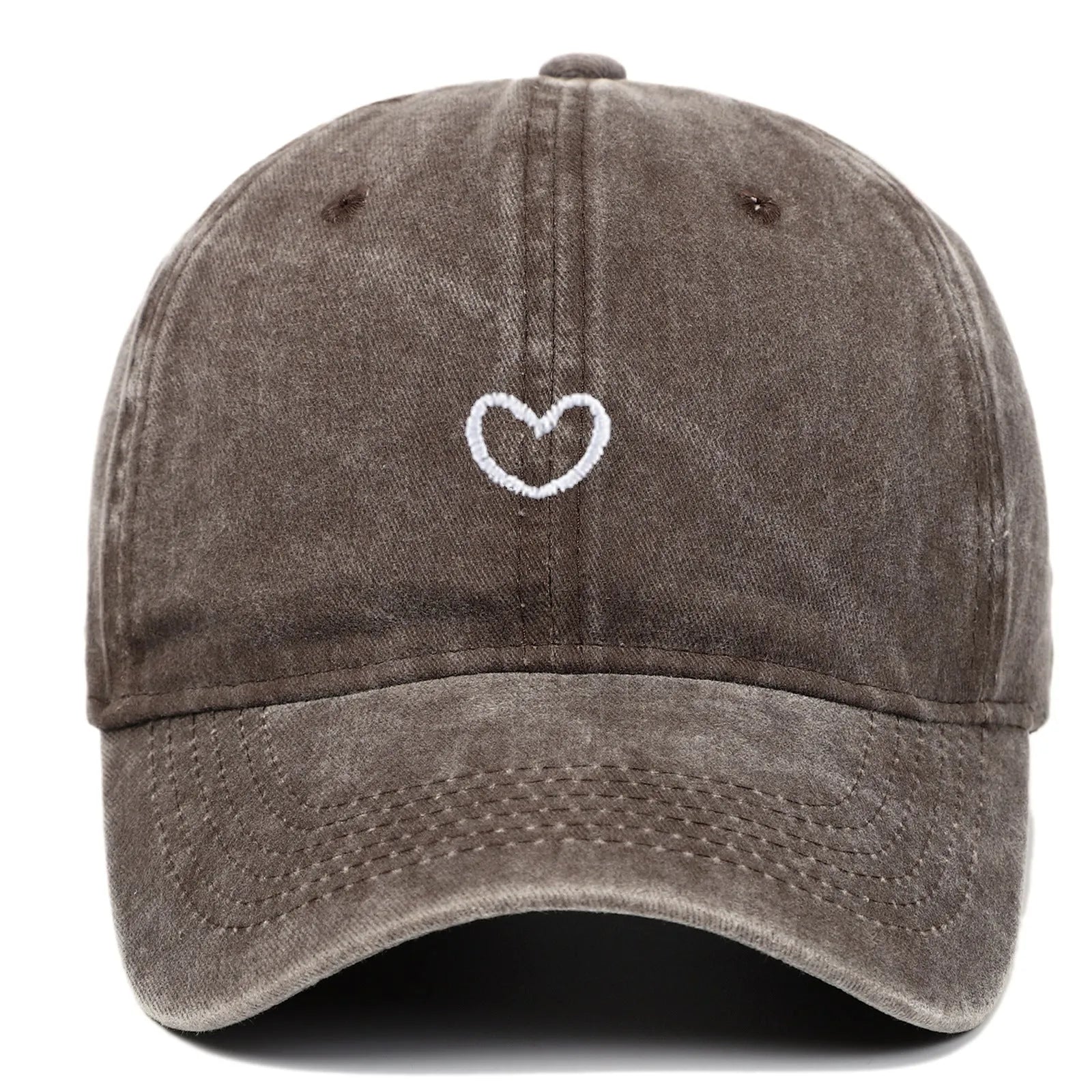 Adjustable cotton baseball cap with embroidered retro love design in various colours.