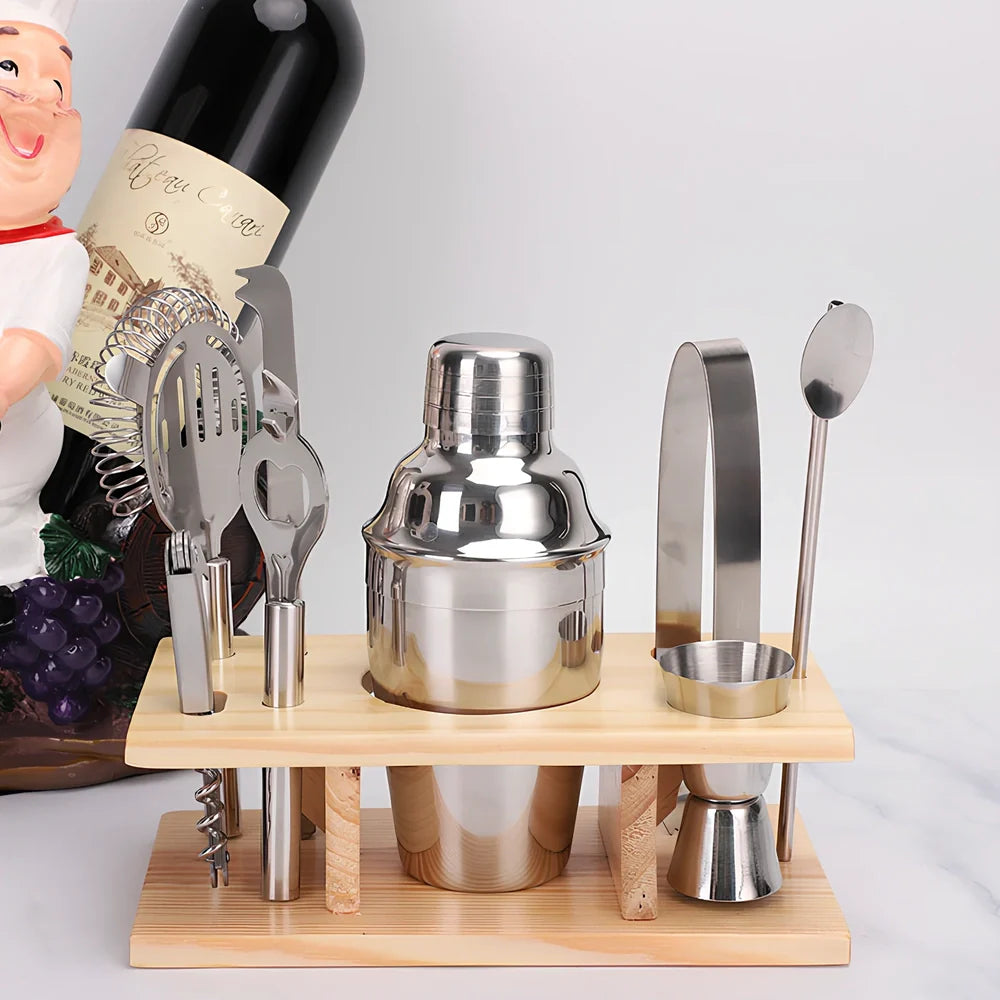 8-piece stainless steel cocktail shaker set with 18cm height and 11cm base diameter