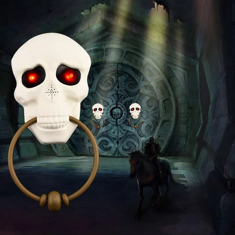 White Horror Doorbell for Halloween with glowing eyes and terrifying sound