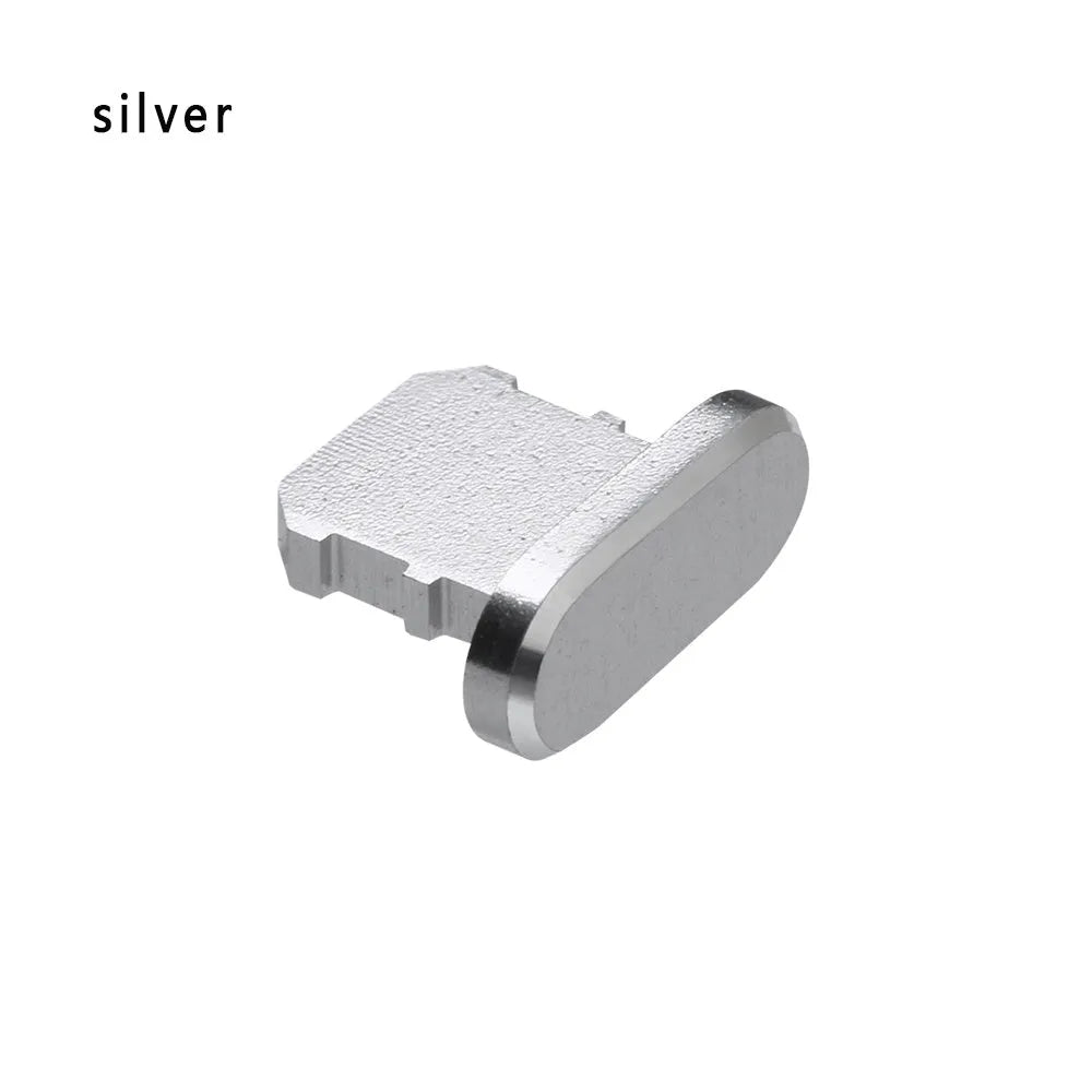 Aluminium alloy dust plug for iPhone Lightning charging port in various metallic colours.