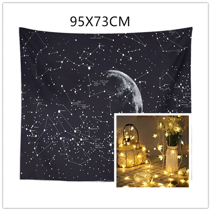 Constellation tapestry with moon and stars design for wall or bed decoration