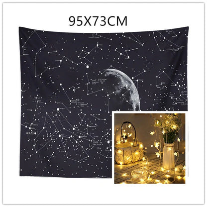 Constellation tapestry with moon and stars design for wall or bed decoration