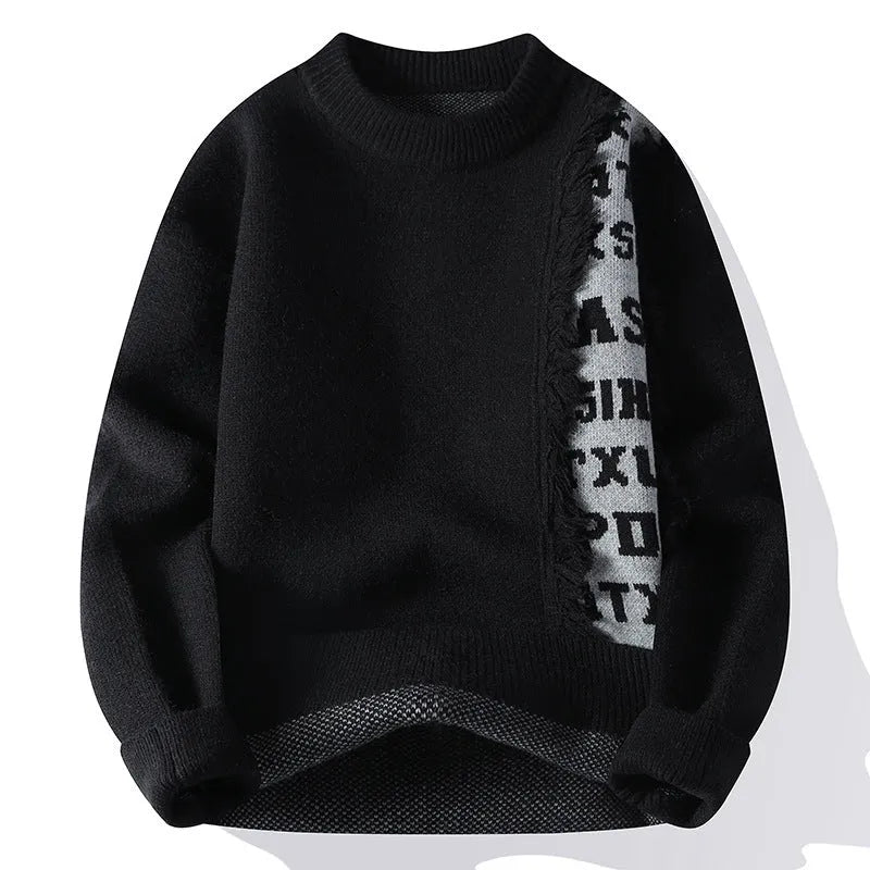 Men's loose fit knitted pullover jumper in a rabbit fur blend fabric, shown in a choice of colours.
