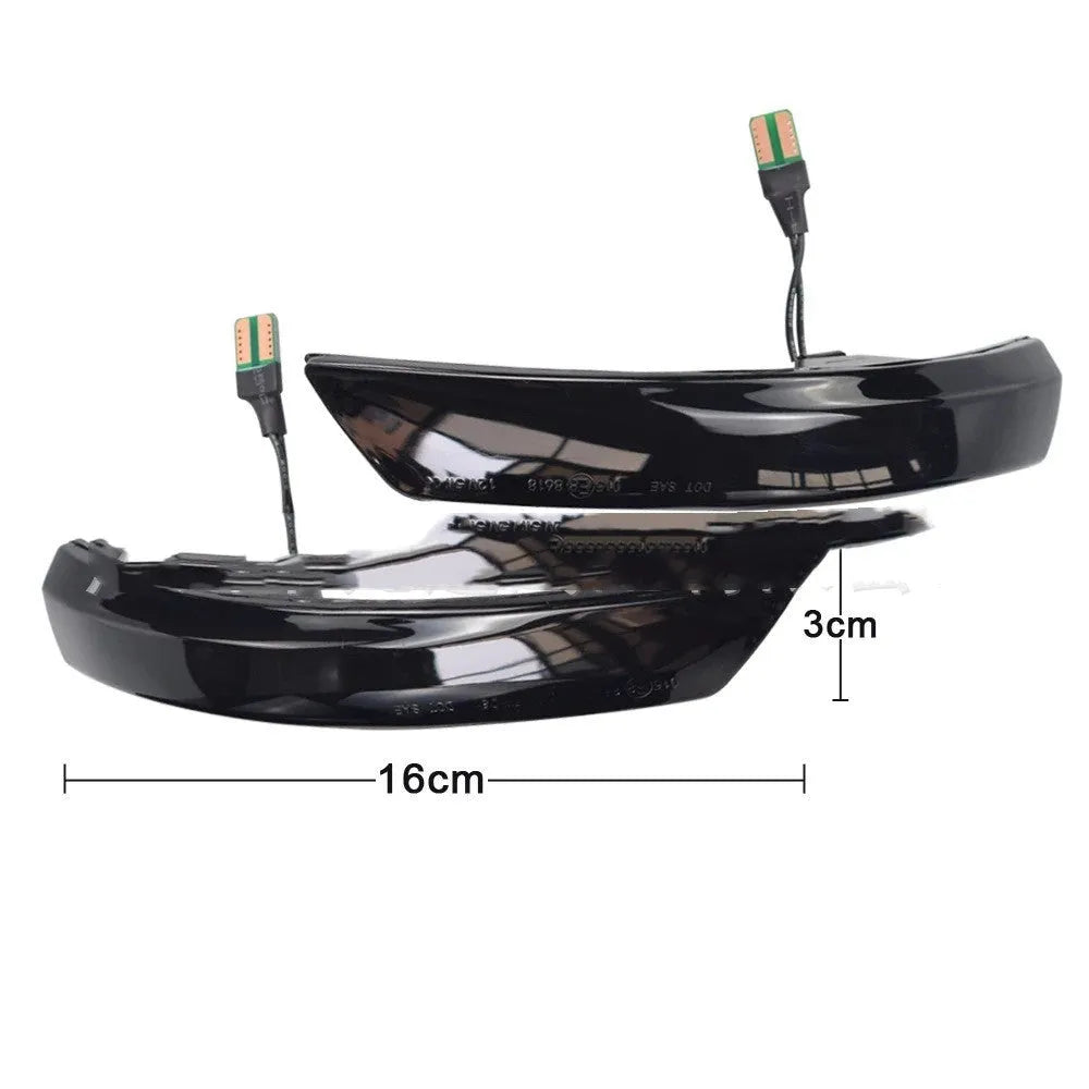 A pair of ABS rearview mirror waterfall lights for Ford Focus and Mondeo, showing blue and yellow two-tone LED option.