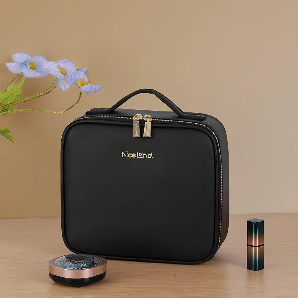 26x23x11cm cosmetics storage bag with LED mirror light in polyurethane leather