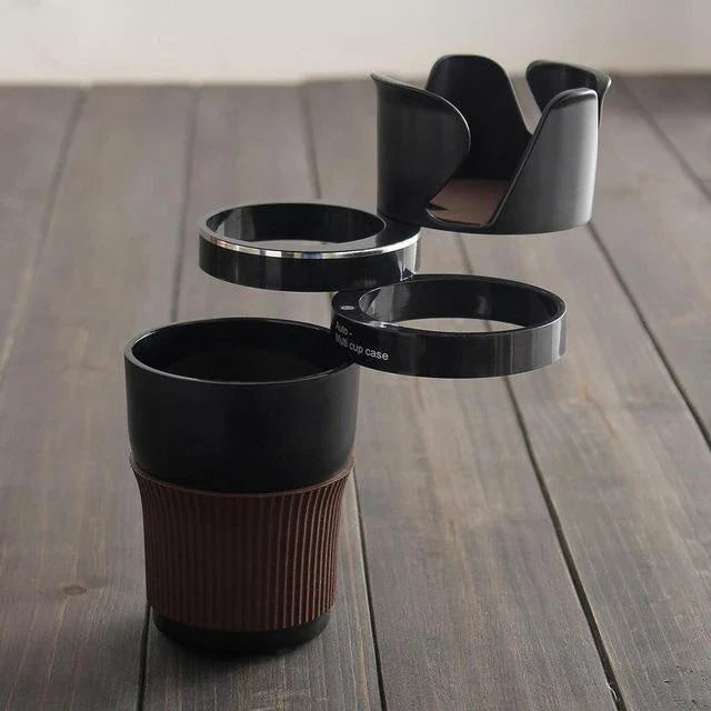 Versatile car cup holder made of ABS plastic and rubber, with a rotatable design to hold cups, bottles, and small items securely in your vehicle.